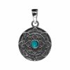 Joyas De Plata Piedras Naturales Colgantes Lapidado | Colgante De Plata 925 Medalla Mandala Flor Con Piedra Turquesa