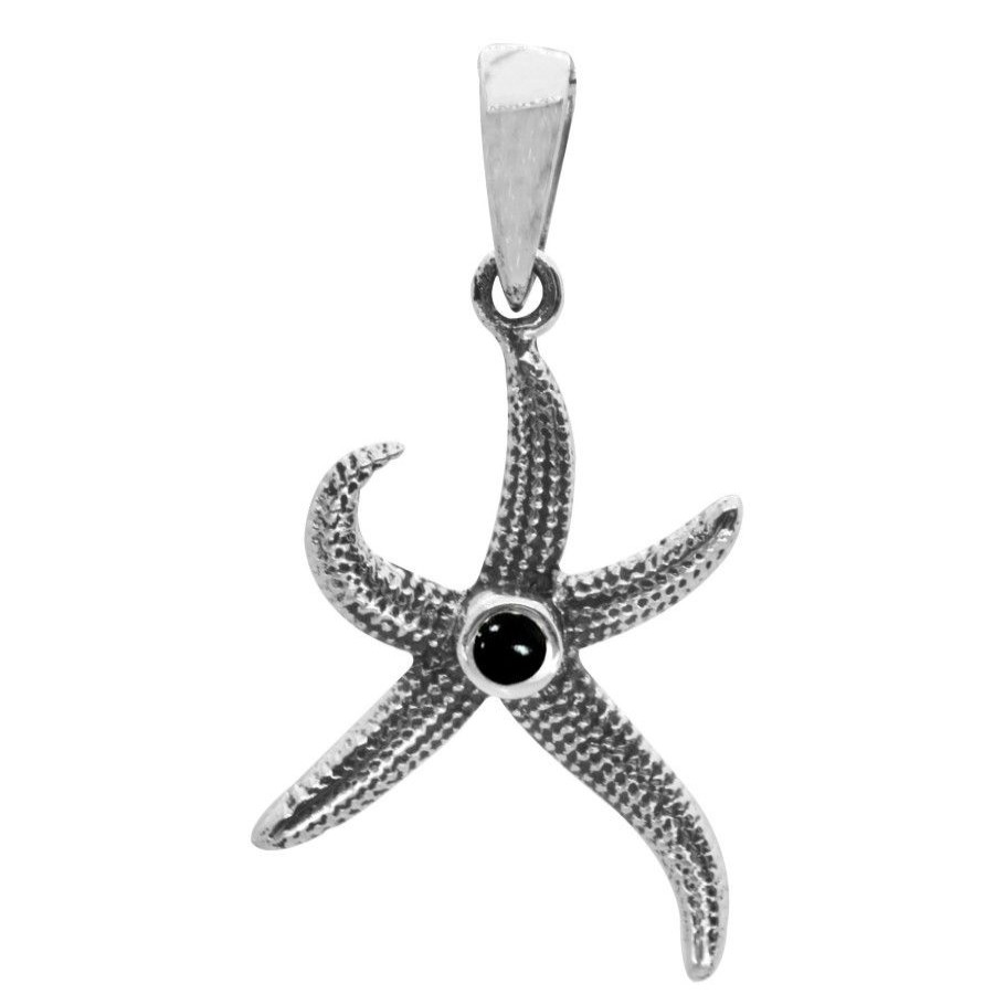 Joyas De Plata BLACK Colgantes Lapidado | Colgante Estrella De Mar Piedra Onix