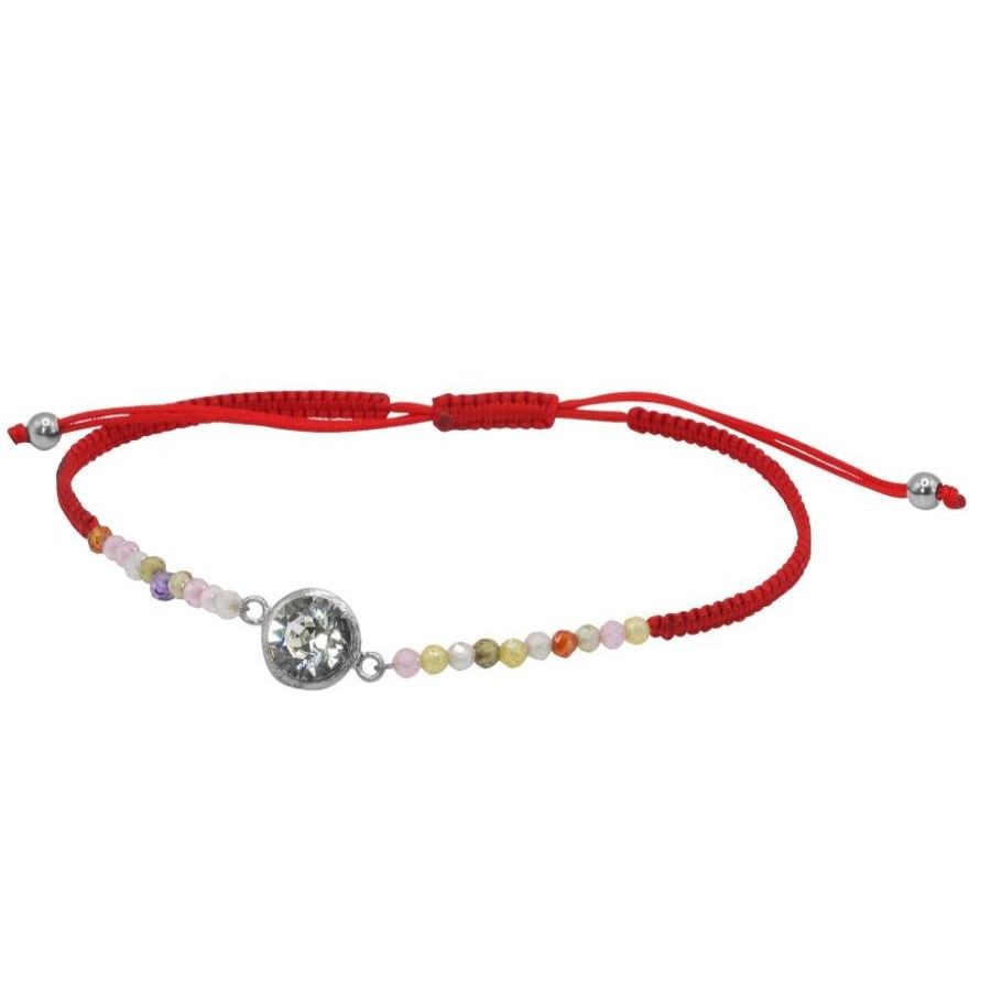 Joyas De Plata Marca DJOYAS Pulsera Macrame Hilo | Pulsera De Plata 925 Macrame Roja Con Agata Y Circon