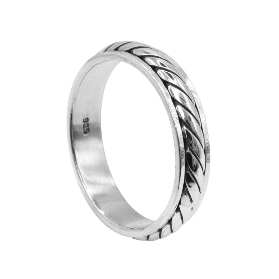 Joyas De Plata Marca DJOYAS Anillos Hombres | Anillo Anti Estres De Plata 925 Diseno Lineal Cruzado