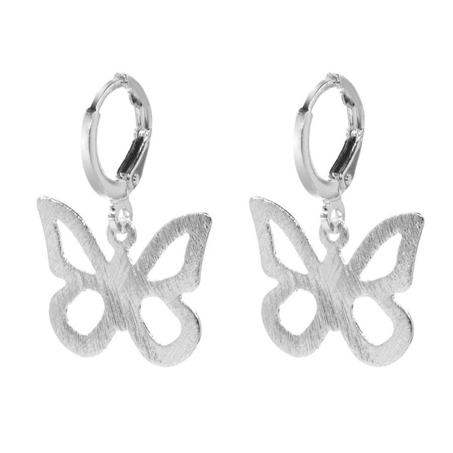 Joyas Enchapadas Marca DJOYAS Enchapado En Plata | Aros Enchapados En Plata Argollas Con Colgante De Mariposa