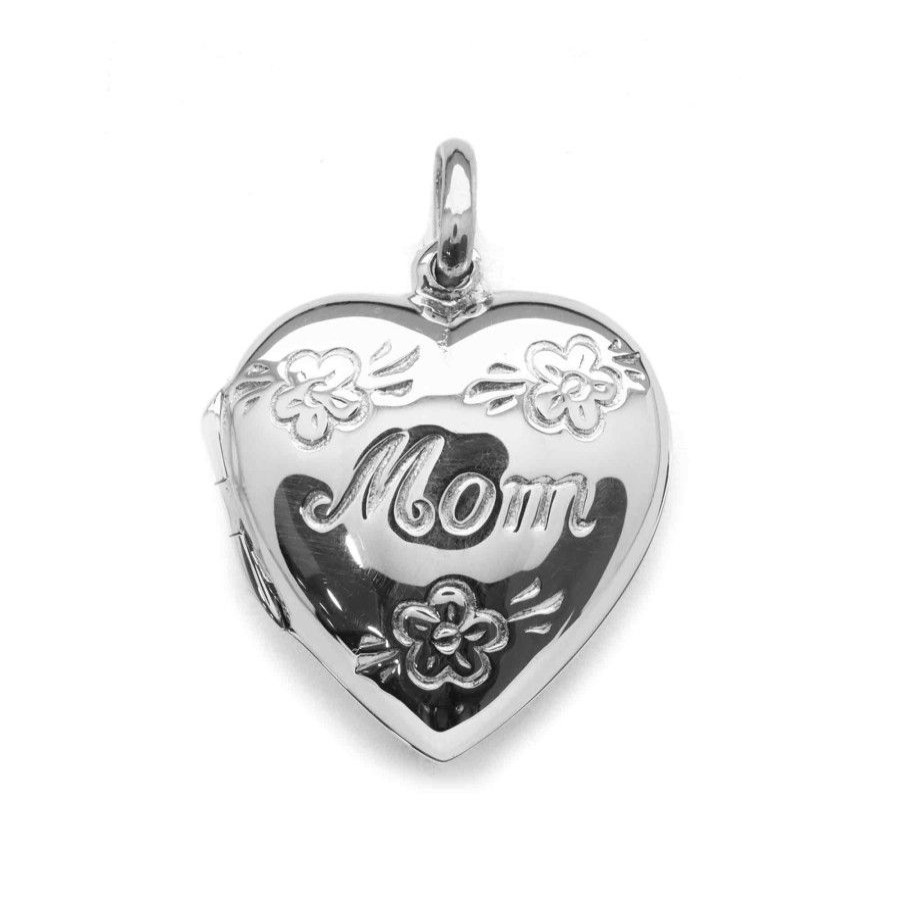 Joyas De Plata Marca DJOYAS Colgante Plata Lisa | Colgante De Plata 925 Relicario Corazon "Mom"