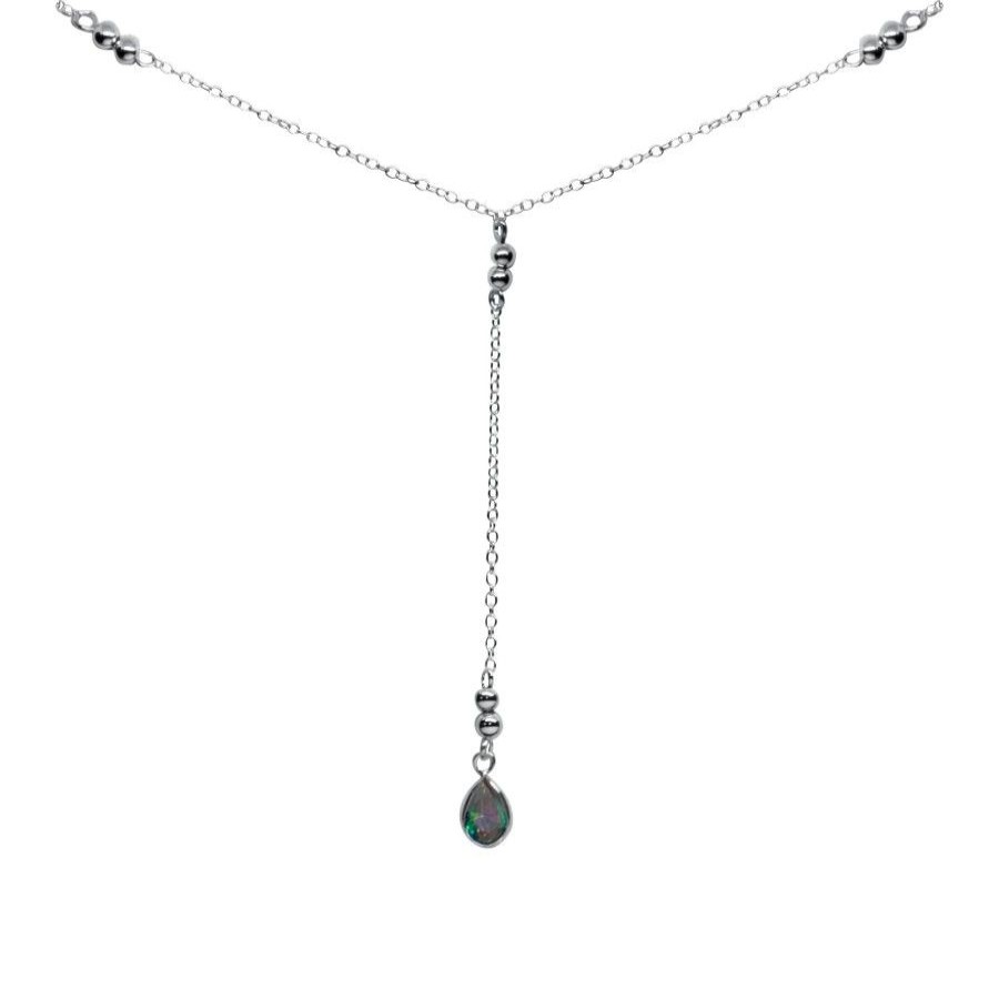 Joyas De Plata BLACK Collares Con Circon | Collar Esferas Circon Gota Tornasol Verde