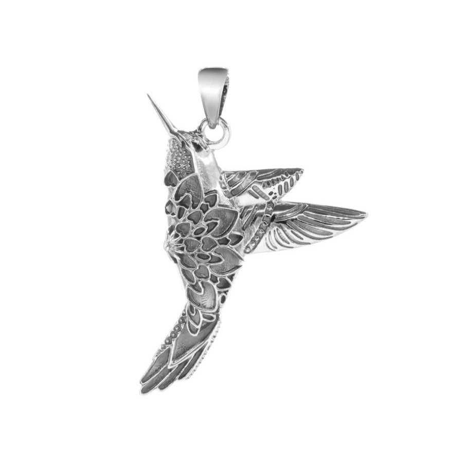 Joyas De Plata Navidad Colgante Plata Lisa | Colgante De Plata 925 Colibri Pecho En Flor