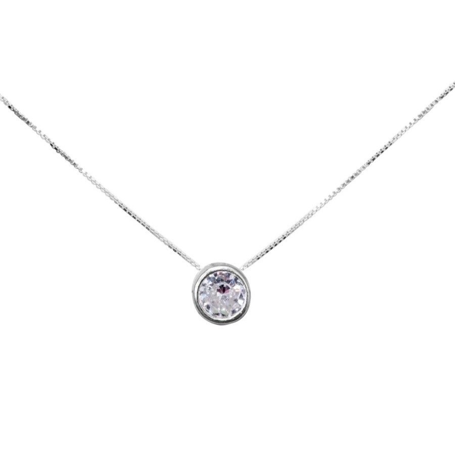 Joyas De Plata Marca DJOYAS Collares Con Circon | Collar De Plata 925 Punto De Luz 8 Mm 45 Cm