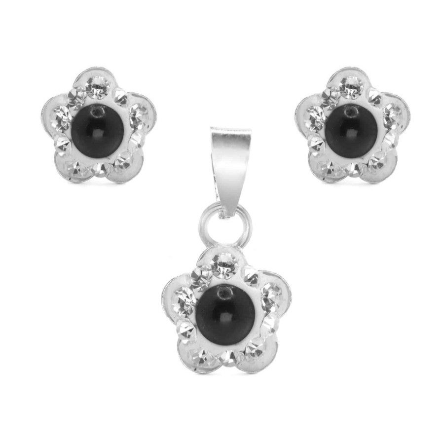 Joyas De Plata Marca DJOYAS | Conjunto De Plata 925 Strass De Flores