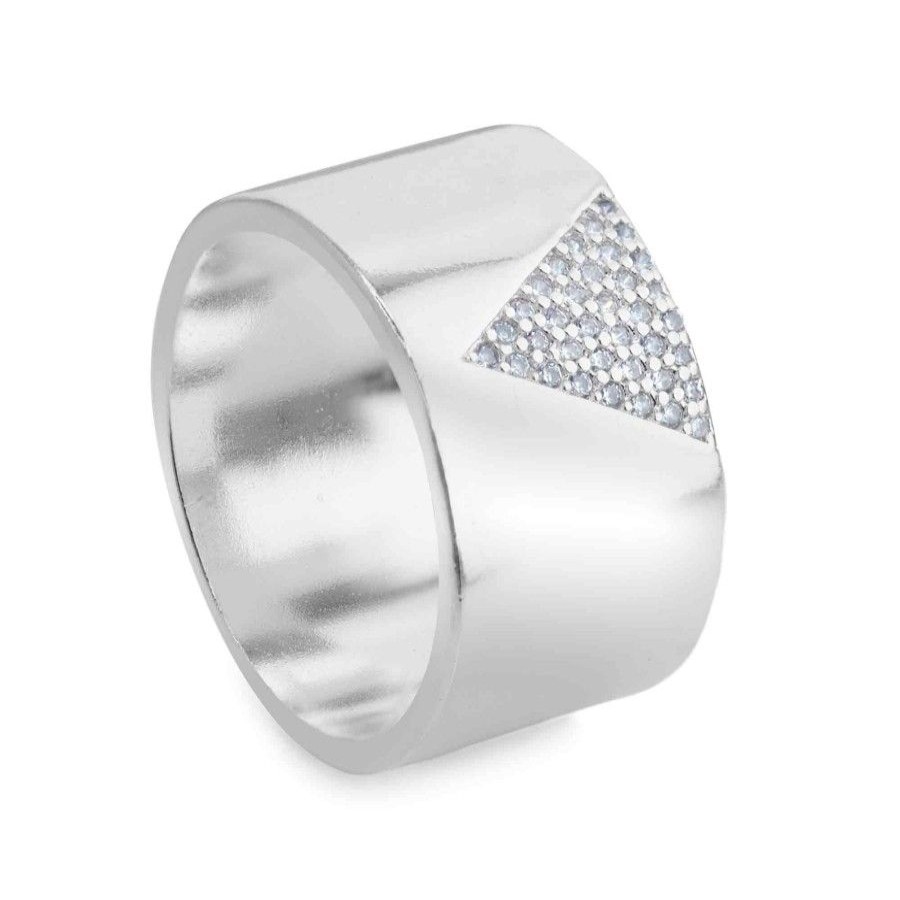 Joyas Enchapadas Enchape DJOYAS | Anillo Enchapado En Plata Grueso Con Triangulo De Circones