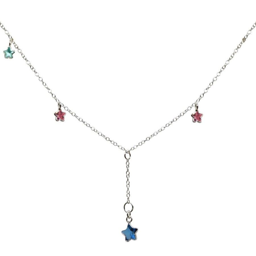 Joyas De Plata BLACK Collares Con Circon | Collar Estrellas Azul Con Circon Colores