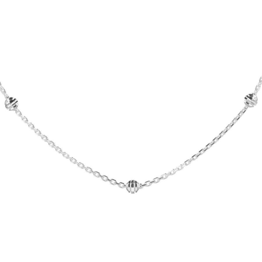 Joyas De Plata Marca DJOYAS | Cadena De Plata 925 Eslabones Con Esferas Grabadas 40 Cm