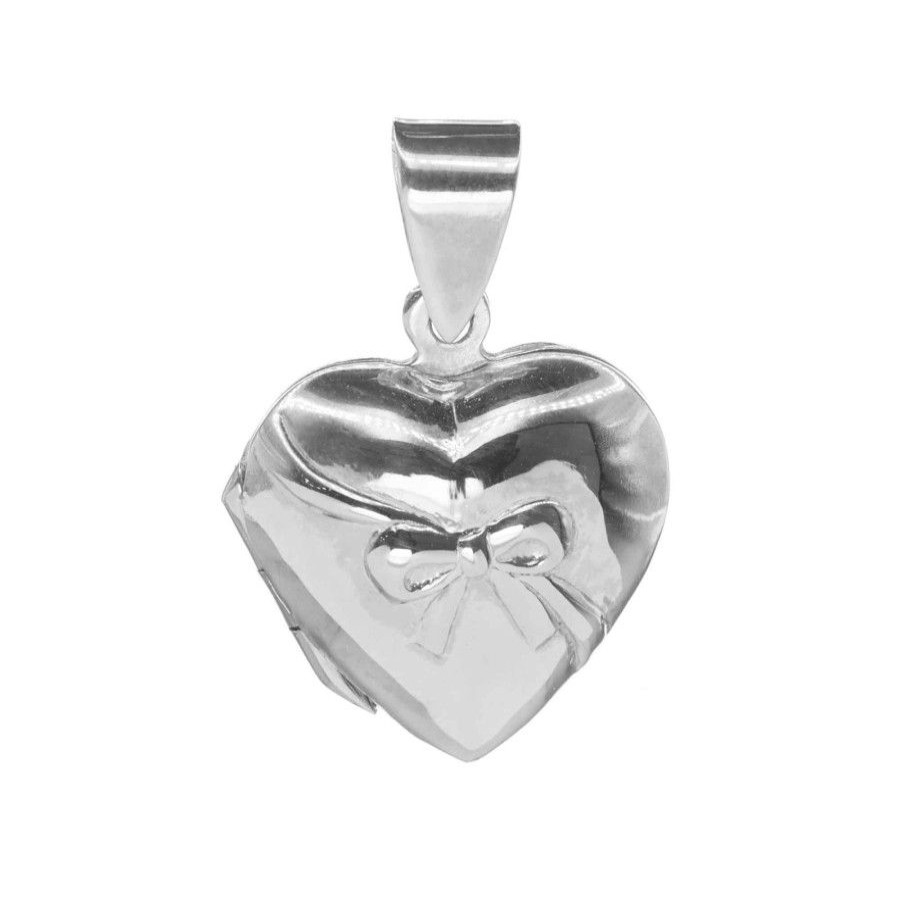 Joyas De Plata Marca DJOYAS Colgante Plata Lisa | Colgante De Plata 925 Relicario Corazon Con Liston