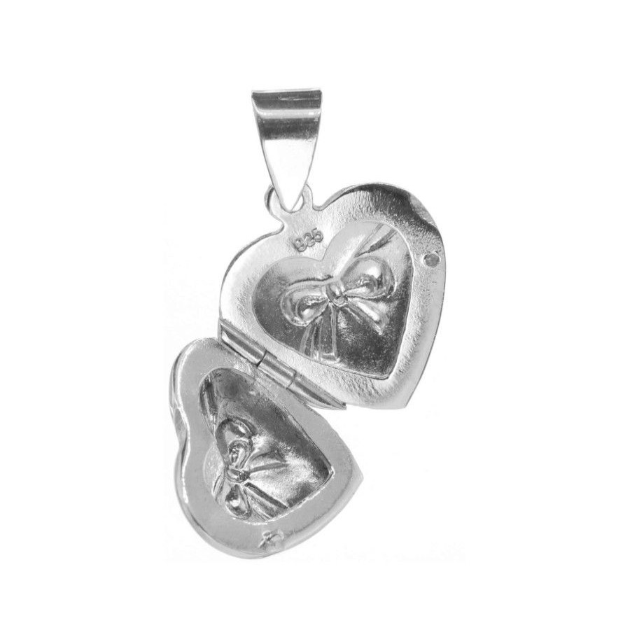 Joyas De Plata Marca DJOYAS Colgante Plata Lisa | Colgante De Plata 925 Relicario Corazon Con Liston