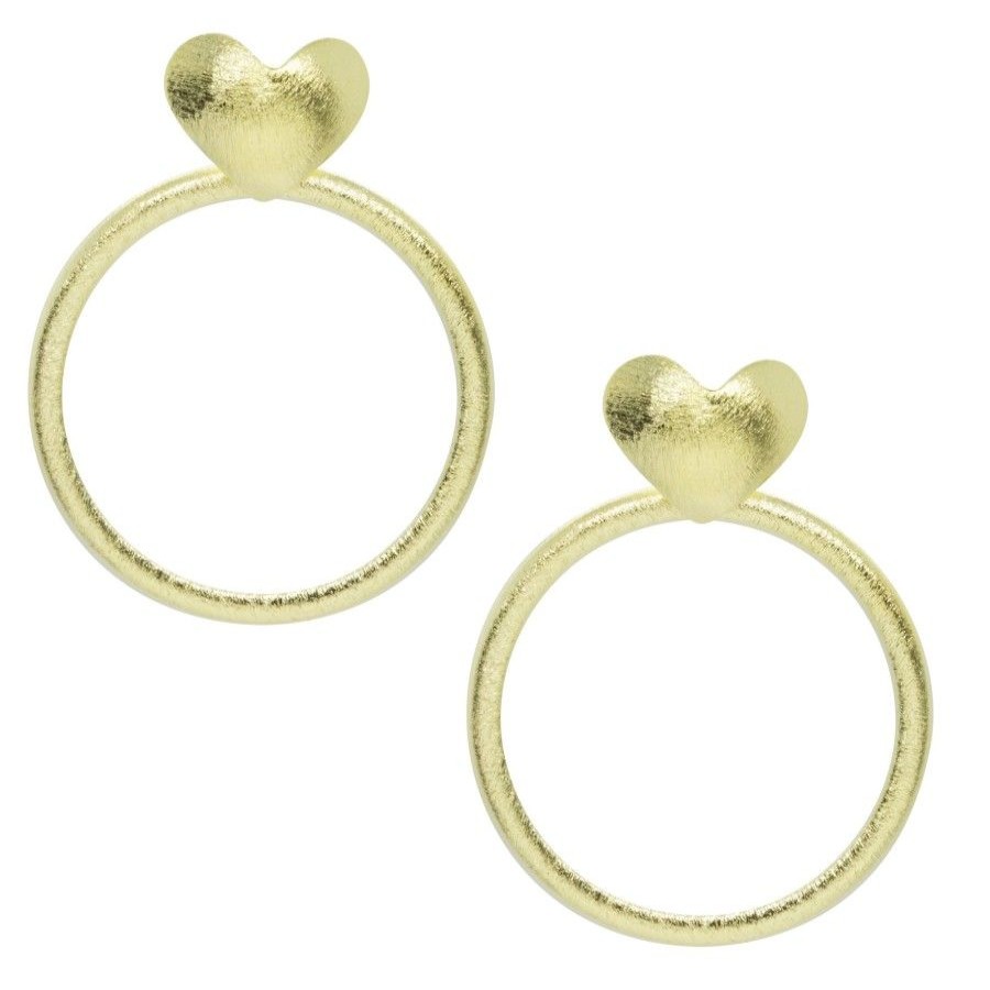 Joyas Enchapadas BLACK Enchapado En Oro | Aros Enchapados En Oro Corazones Satinados Con Argolla