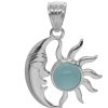 Joyas De Plata DistribuidoraDeJoyas.cl Colgante Piedra Natural | Colgante Sol Y Luna Con Piedra Calcedonia