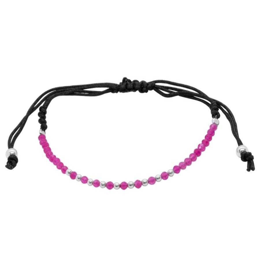 Joyas De Plata BLACK Pulsera Macrame Hilo | Pulsera De Plata 925 Esferas Y Piedras Agata Magenta