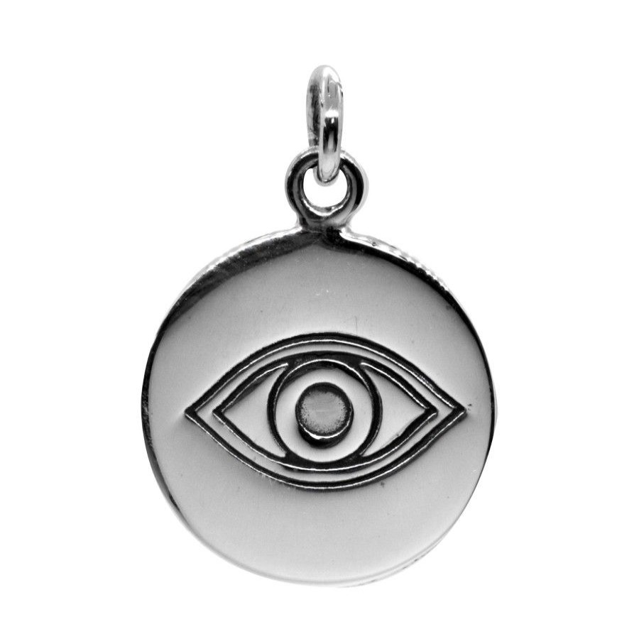 Joyas De Plata BLACK Colgante Plata Lisa | Colgante Ojo Medalla De Plata 925