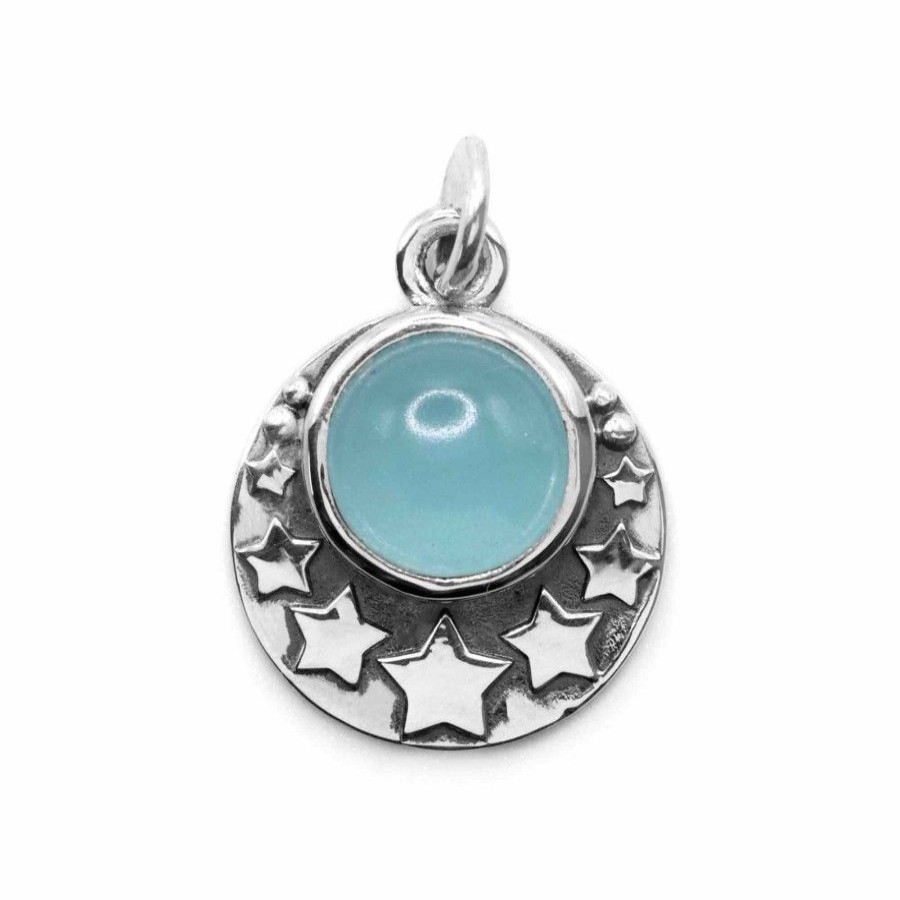 Joyas De Plata Piedras Naturales Colgante Piedra Natural | Colgante De Plata 925 Serie Estrellas Con Calcedonia