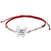 Joyas De Plata Marca DJOYAS Pulsera Macrame Hilo | Pulsera De Plata 925 Macrame Roja Con Agatas Y Mariposa