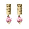 Joyas Enchapadas BLACK Enchapado En Oro | Aros Enchapados En Oro Placas Con Ceramicas Rosa