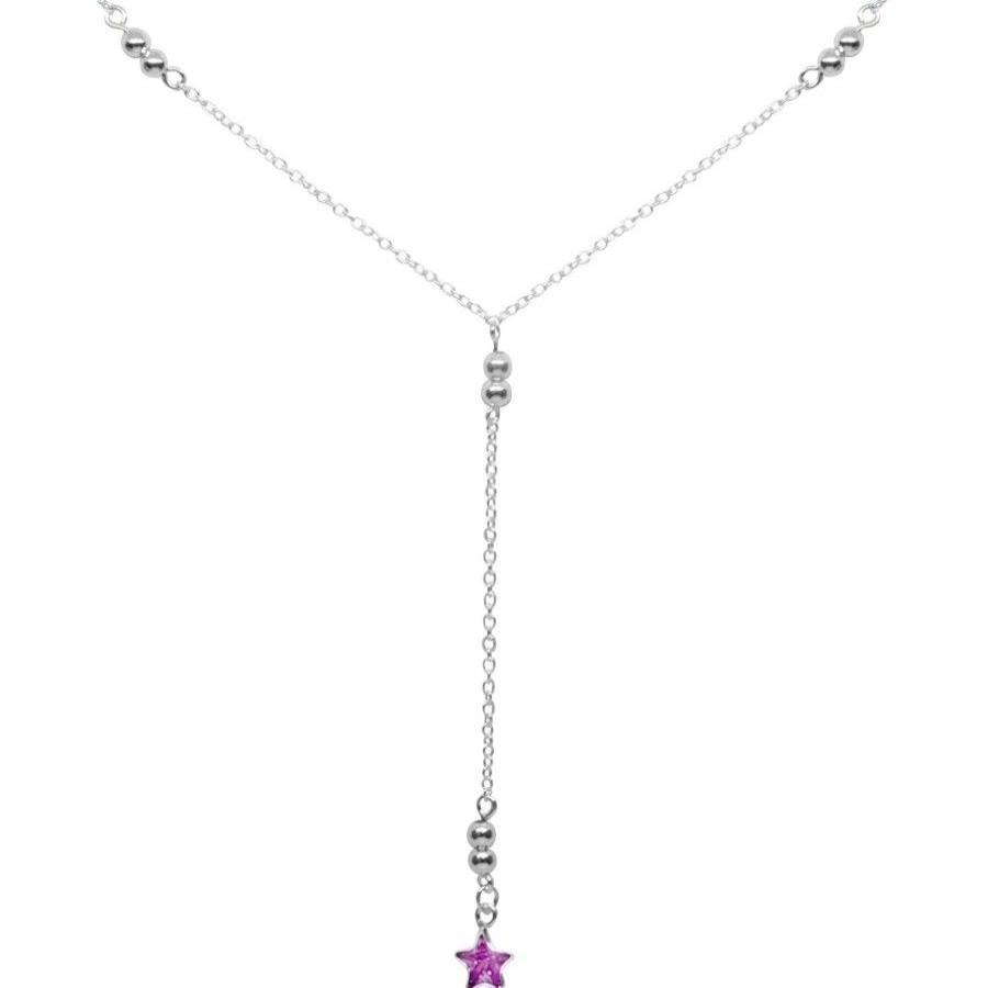 Joyas De Plata BLACK Collares Con Circon | Collar Esferas Con Cristal Estrella Morado