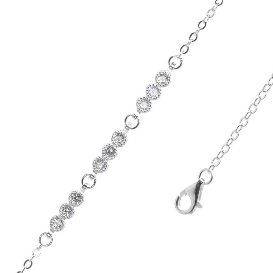 Joyas De Plata Marca DJOYAS Pulsera Con Circon | Pulsera De Plata 925 Serie De Trio De Circones