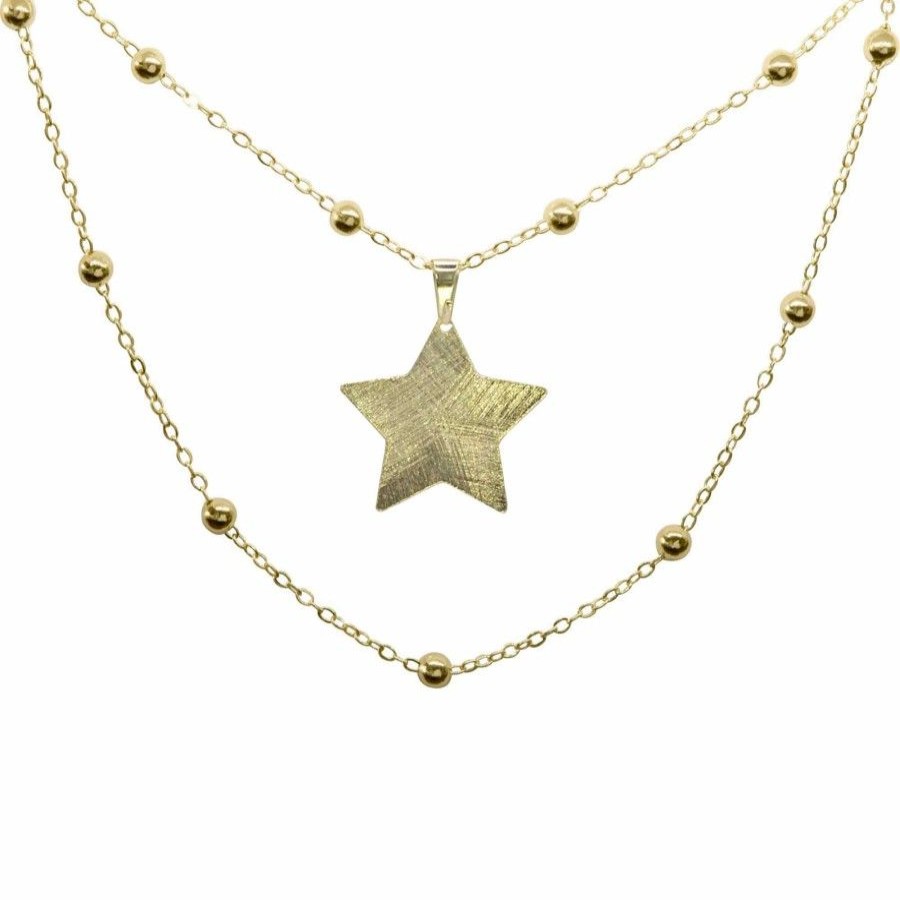 Joyas Enchapadas Navidad | Collar Enchapado En Oro Doble Cadena Con Estrella