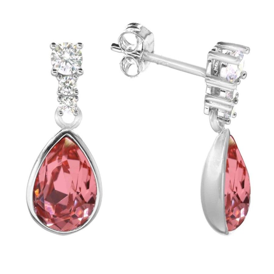 Joyas De Plata Marca DJOYAS | Aros De Plata 925 Gota Cristal Coral Swarovski Elements