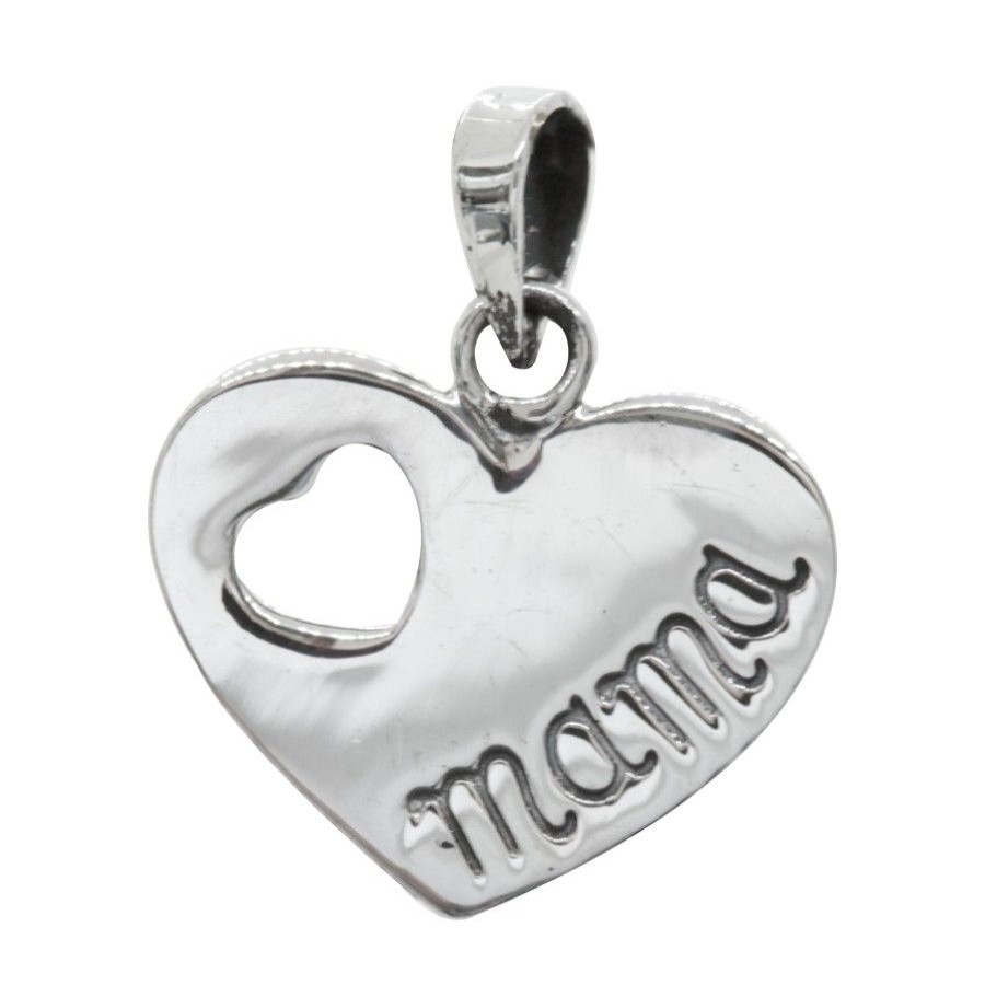 Joyas De Plata Marca DJOYAS Colgante Plata Lisa | Colgante Plata 925 Corazon "Mama"