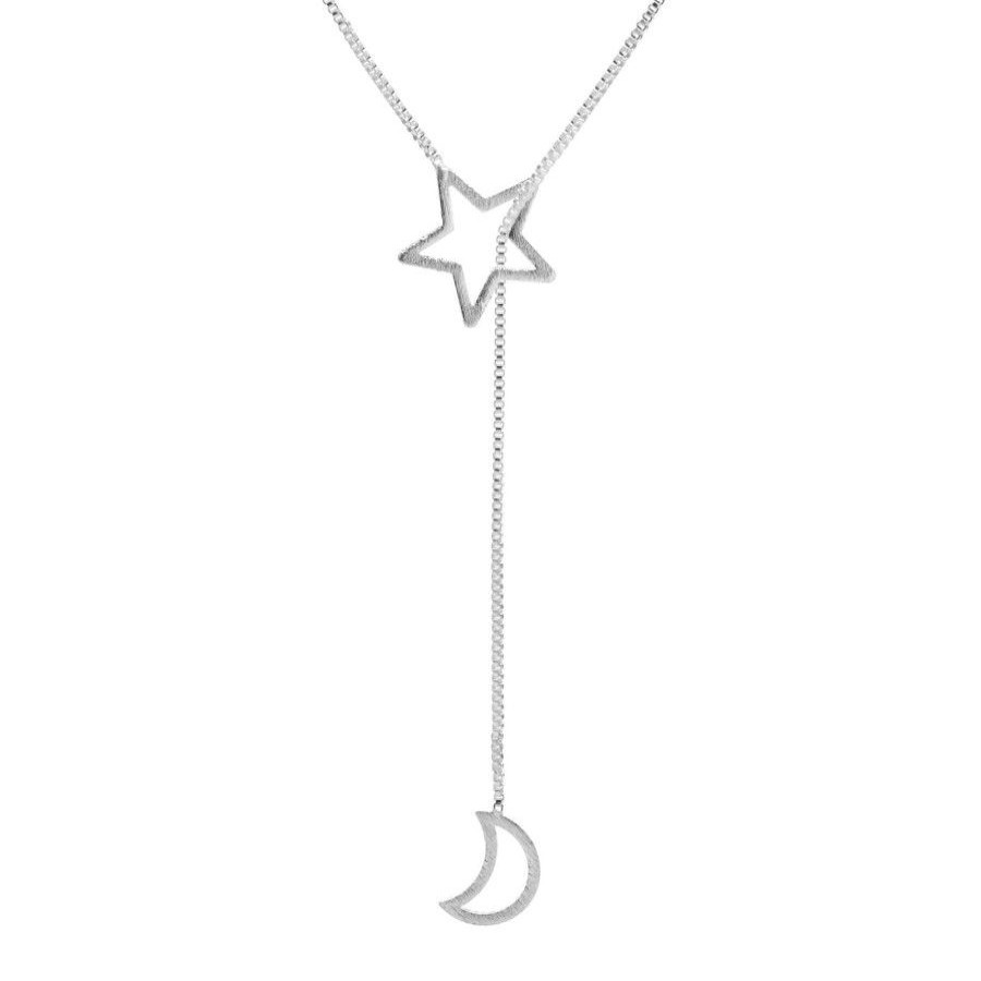 Joyas Enchapadas Marca DJOYAS | Collar Enchapado En Plata Estilo En V Luna Y Estrella