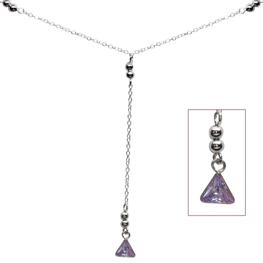 Joyas De Plata BLACK Collares Con Circon | Collar Esferas Y Triangulo Circon Lavanda