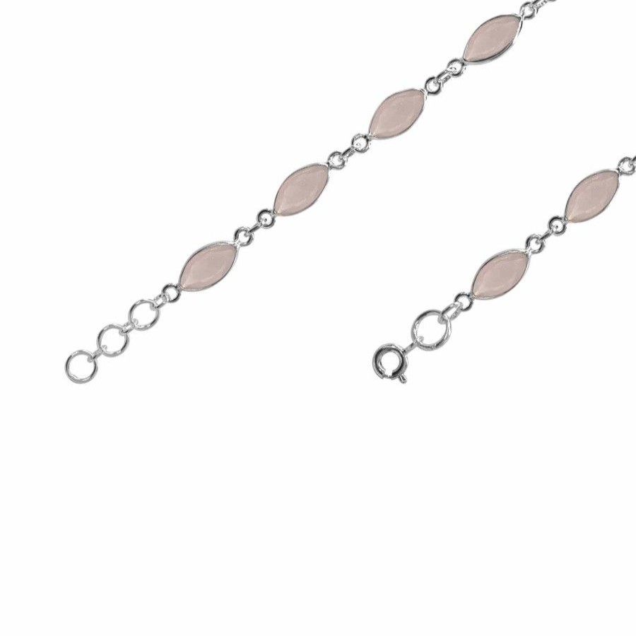 Joyas De Plata Marca DJOYAS Pulsera Con Piedra | Pulsera De Plata 925 Rombos De Piedra Cuarzo Rosa