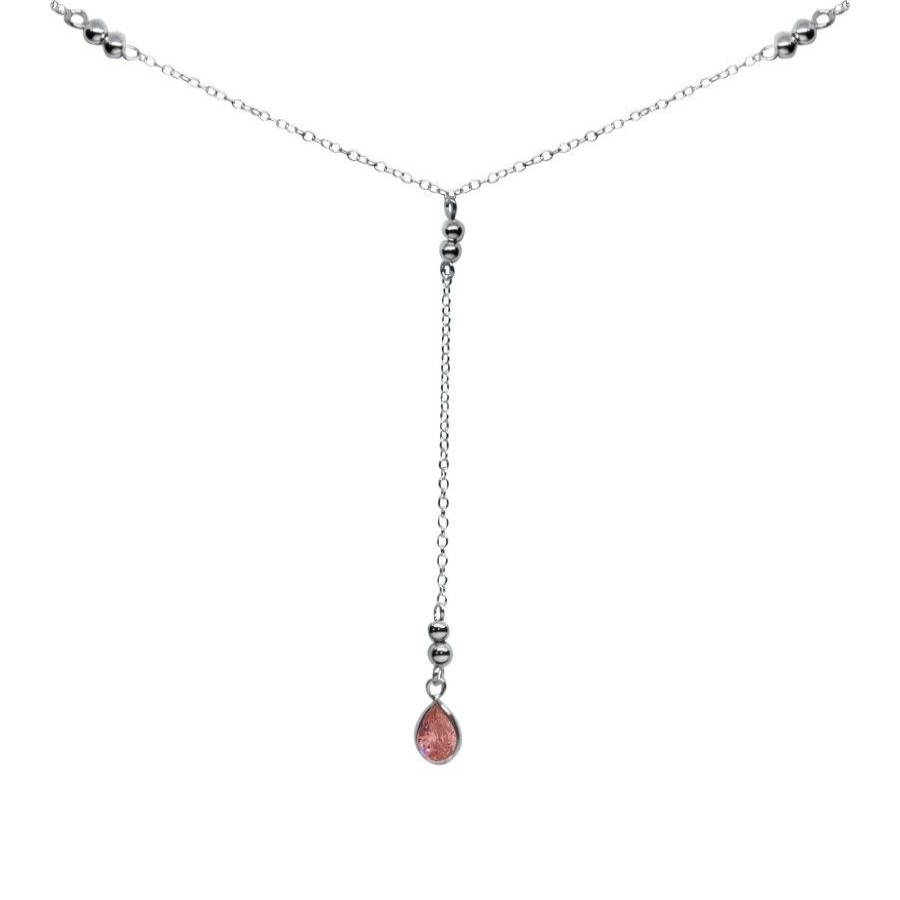 Joyas De Plata BLACK Collares Con Circon | Collar Esferas Circon Gota Rosa