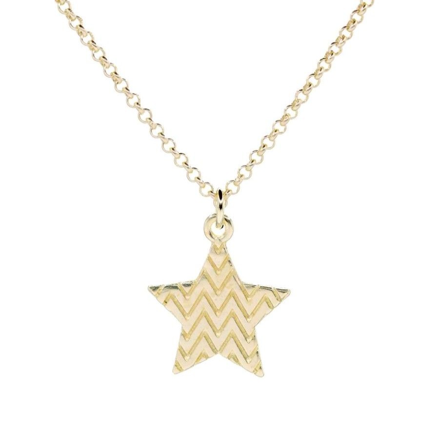 Joyas Enchapadas Marca DJOYAS | Collar Enchapado En Oro Placa Estrella Diseno Zig Zag