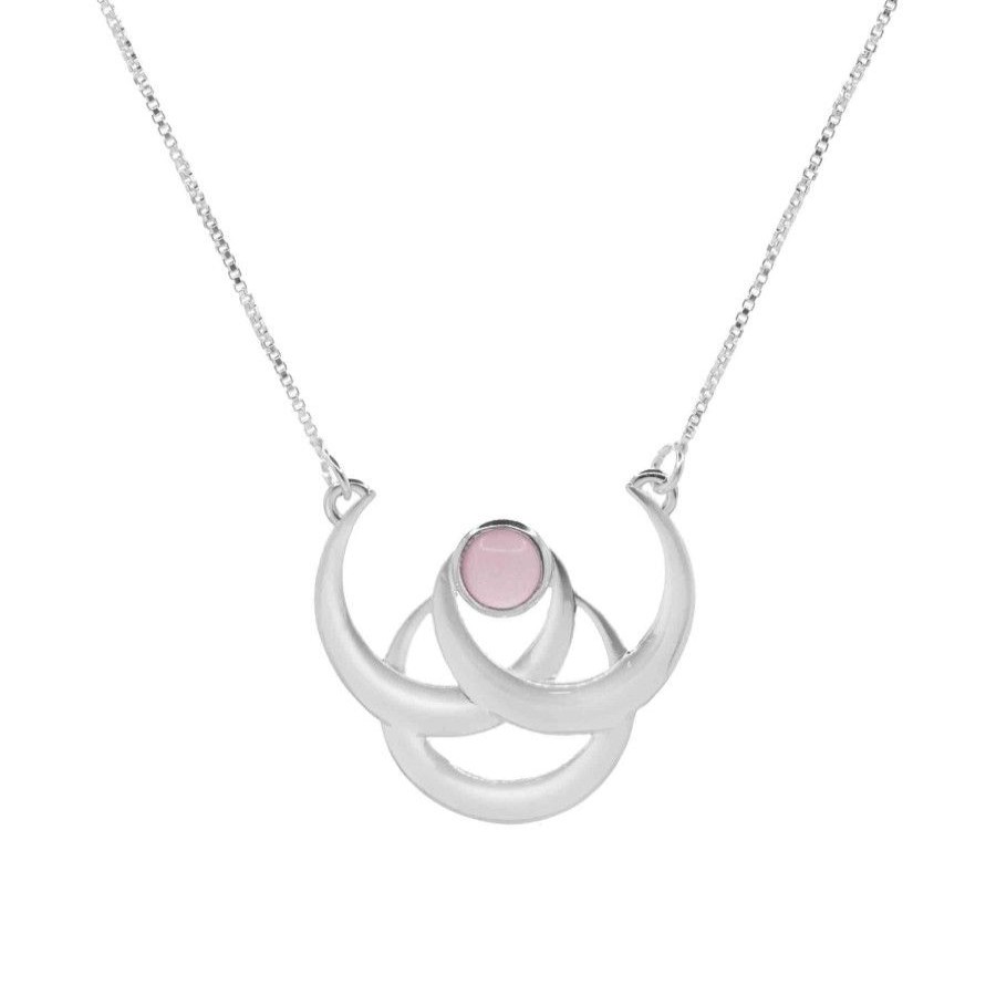 Joyas De Plata Marca DJOYAS Collares De Piedra | Collar De Plata 925 Modelo Lunar Con Piedra De Cuarzo Rosa