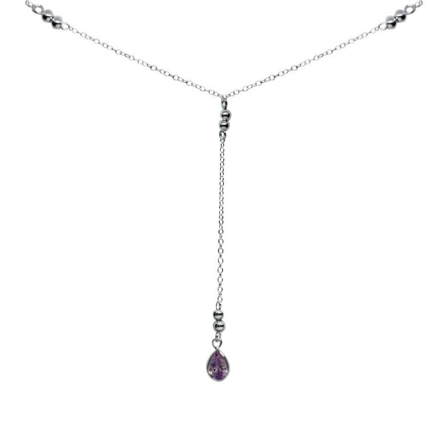 Joyas De Plata BLACK Collares Con Circon | Collar Esferas Circon Gota Lavanda