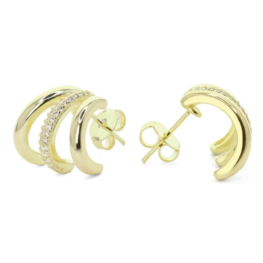 Joyas Enchapadas Marca DJOYAS Enchapado En Oro | Aros Enchapados En Oro Triple Argolla Con Borde De Circones