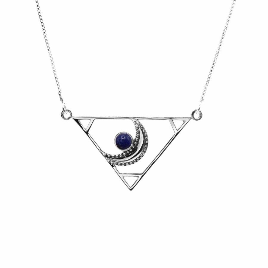 Joyas De Plata Piedras Naturales Collares De Piedra | Collar De Plata 925 Triangulo Lunar Con Lapislazuli