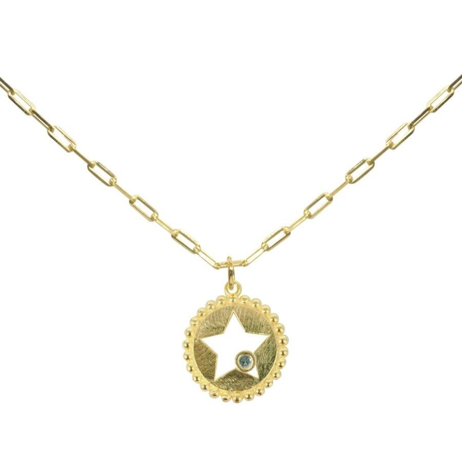 Joyas Enchapadas Marca DJOYAS | Collar Enchapado En Oro Placa Estrella Con Circon