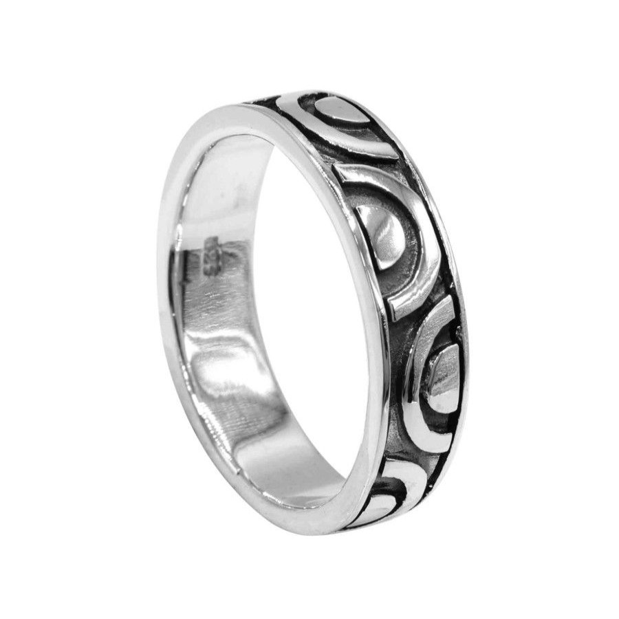 Joyas De Plata Marca DJOYAS Anillos Hombres | Anillo De Plata 925 Banda Gruesa Con Diseno Lineas Y Puntos