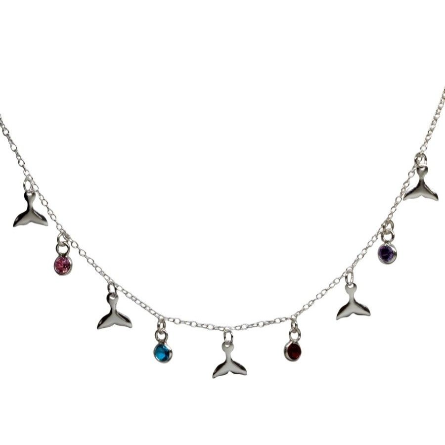 Joyas De Plata DistribuidoraDeJoyas.cl Collares Con Circon | Collar Colas De Ballena Con Circones Colores Choker