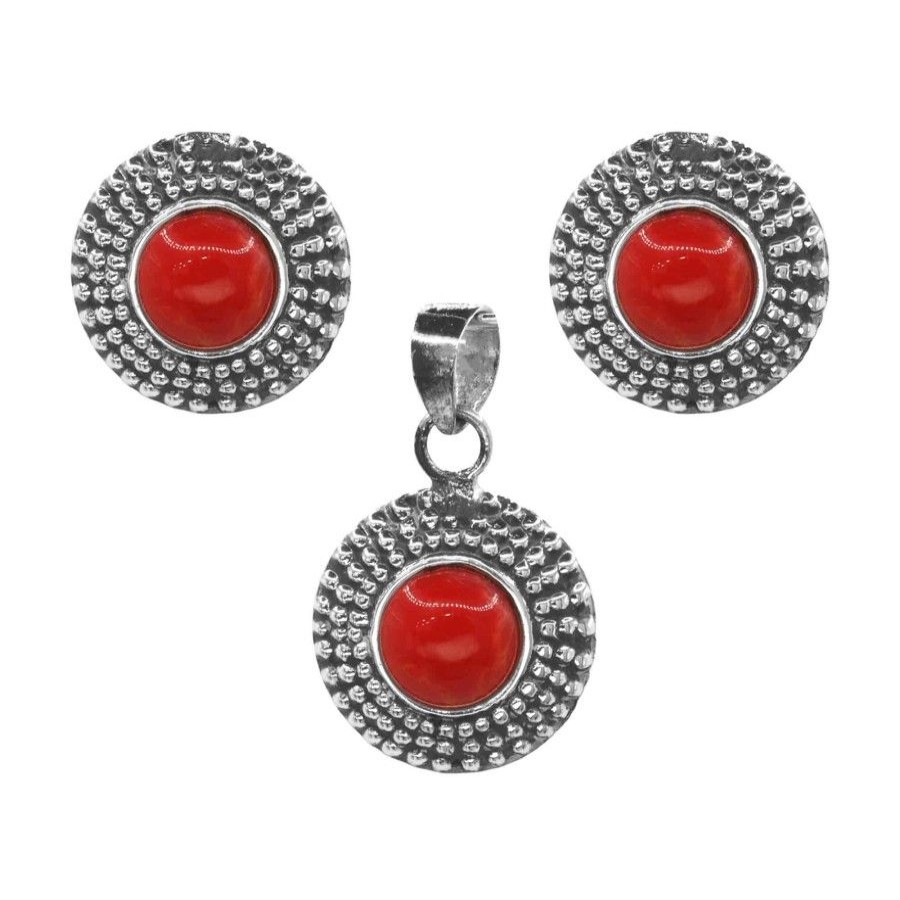 Joyas De Plata Marca DJOYAS | Conjunto De Plata 925 Coral En Placas Con Puntos