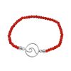 Joyas De Plata Marca DJOYAS Pulsera Con Piedra | Pulsera De Plata 925 Esferas Rojas Con Figura Ola