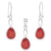 Joyas De Plata DistribuidoraDeJoyas.cl | Conjunto Lagrimas Con Piedra Coral