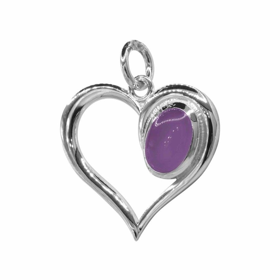 Joyas De Plata Marca DJOYAS Colgante Piedra Natural | Colgante De Plata 925 Figura Corazon Con Piedra Amatista