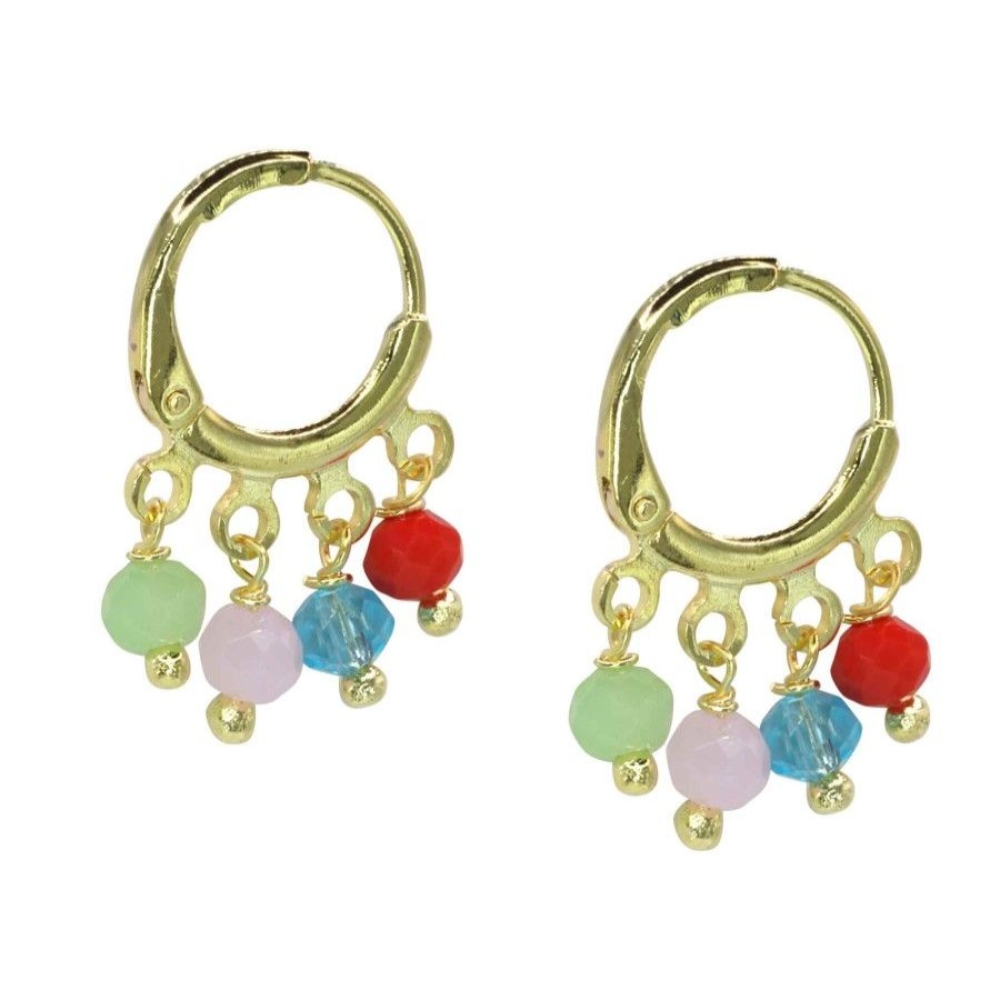 Joyas Enchapadas Marca DJOYAS Enchapado En Oro | Aros Enchapados En Oro Argollas Con Cristales De Colores