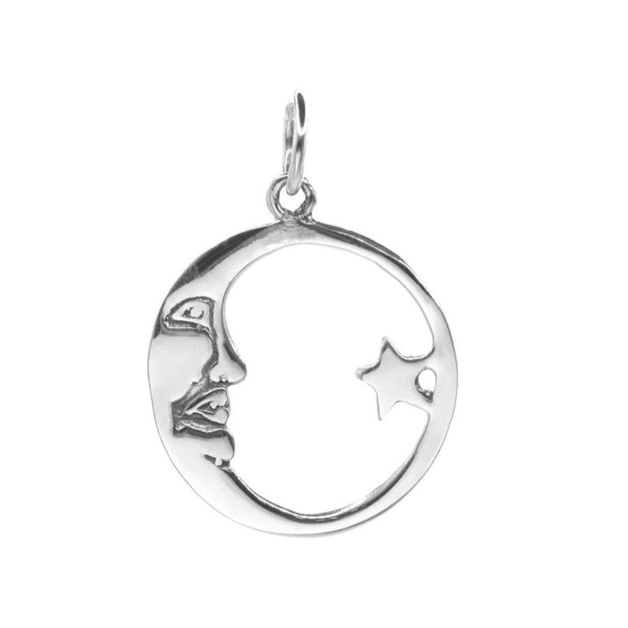 Joyas De Plata BLACK Colgante Plata Lisa | Colgante Plata 925 Luna Y Estrella