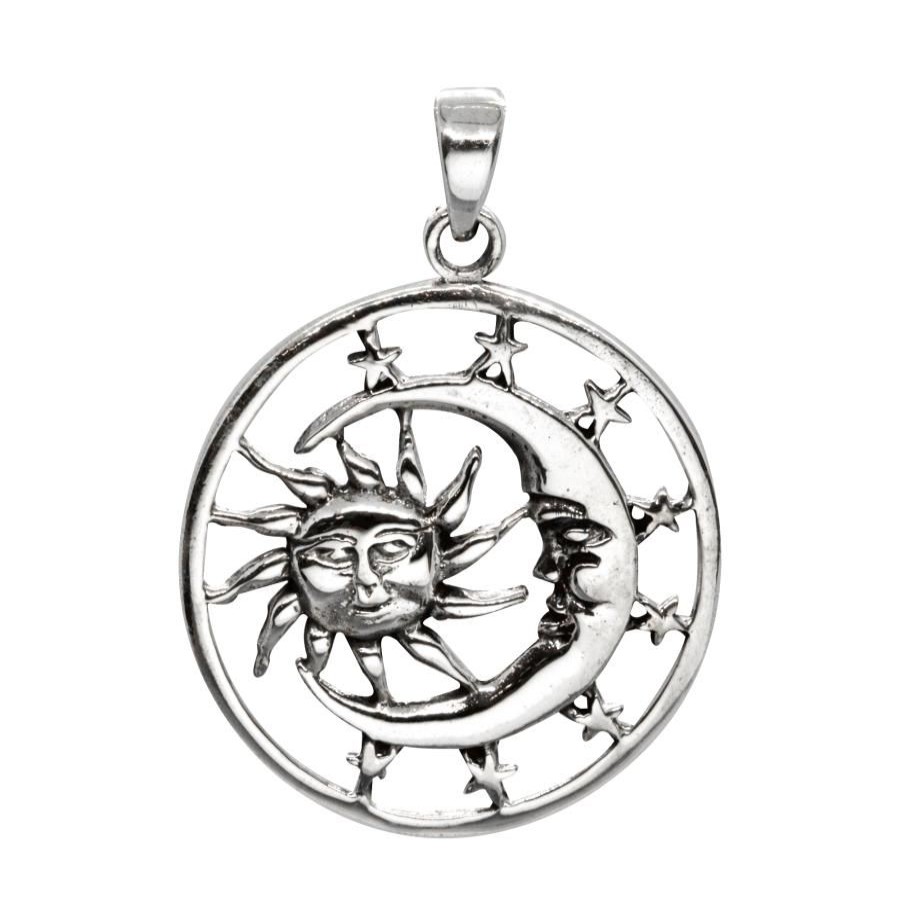 Joyas De Plata BLACK Colgante Plata Lisa | Colgante Sol Y Luna