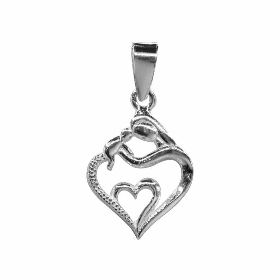 Joyas De Plata Marca DJOYAS Colgante Plata Lisa | Colgante De Plata 925 Corazon Doble De Mama