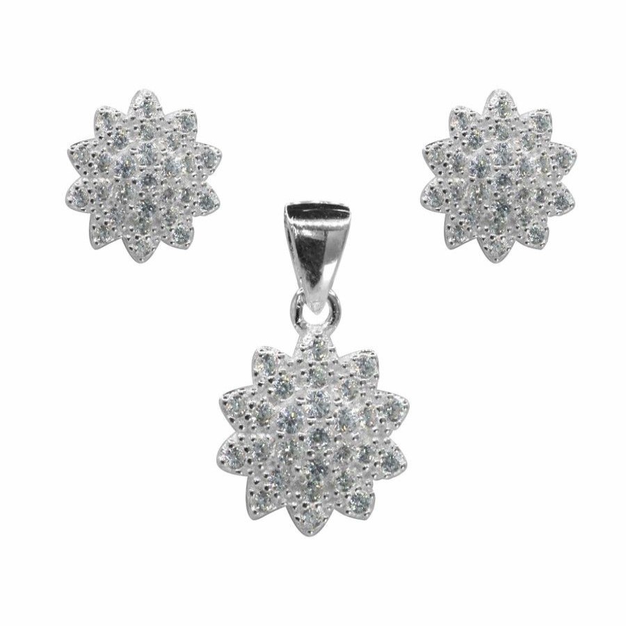 Joyas De Plata Marca DJOYAS | Conjunto De Plata 925 Flor De Estrella Con Circones