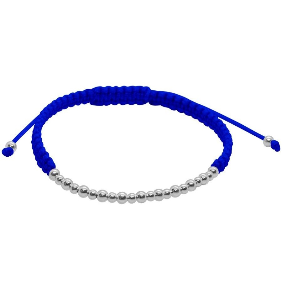 Joyas De Plata BLACK Pulsera Macrame Hilo | Pulsera Macrame Azul Esferas De Plata