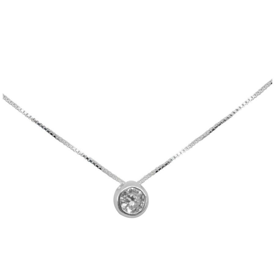 Joyas De Plata Navidad Collares Con Circon | Collar De Plata 925 Punto De Luz 45 Cm 6 Mm